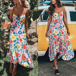 Floral Print Maxi Cami Dress with Ruffle Hem - Small